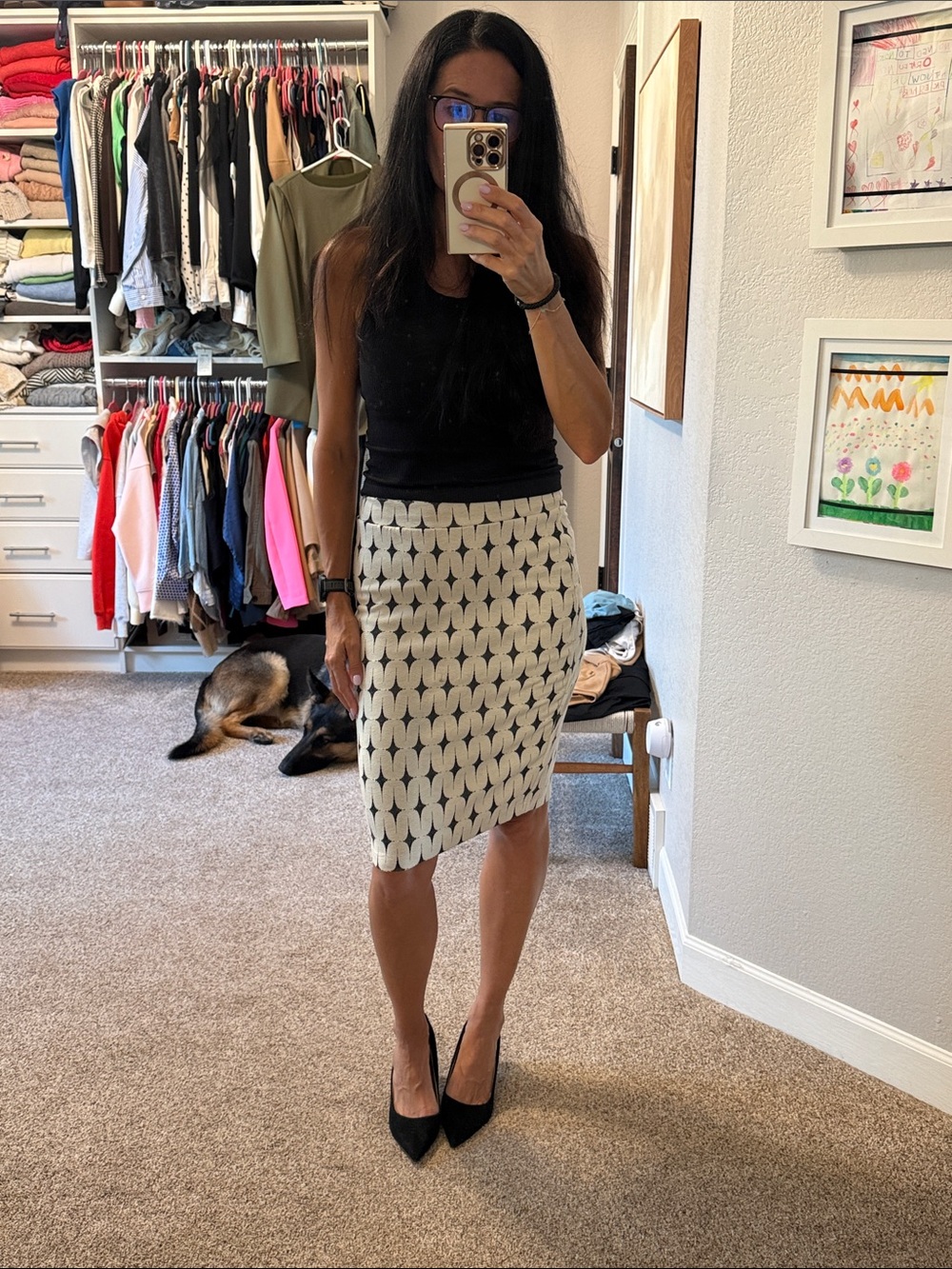 Renee C. Black & White Geometric Pencil Skirt